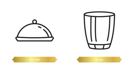 two editable outline icons from kitchen concept. thin line icons such as platter, glass vector.