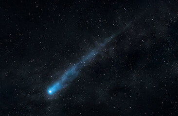 Blue comet in the night sky