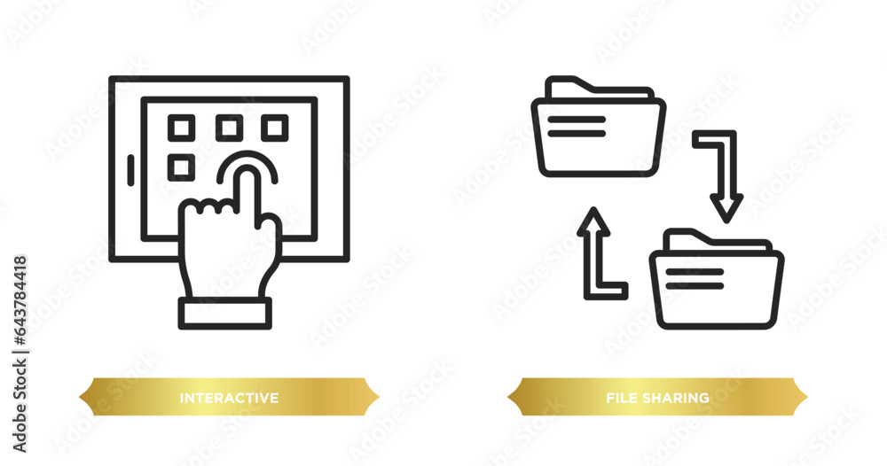 Poster two editable outline icons from internet security concept. thin line icons such as interactive, file
