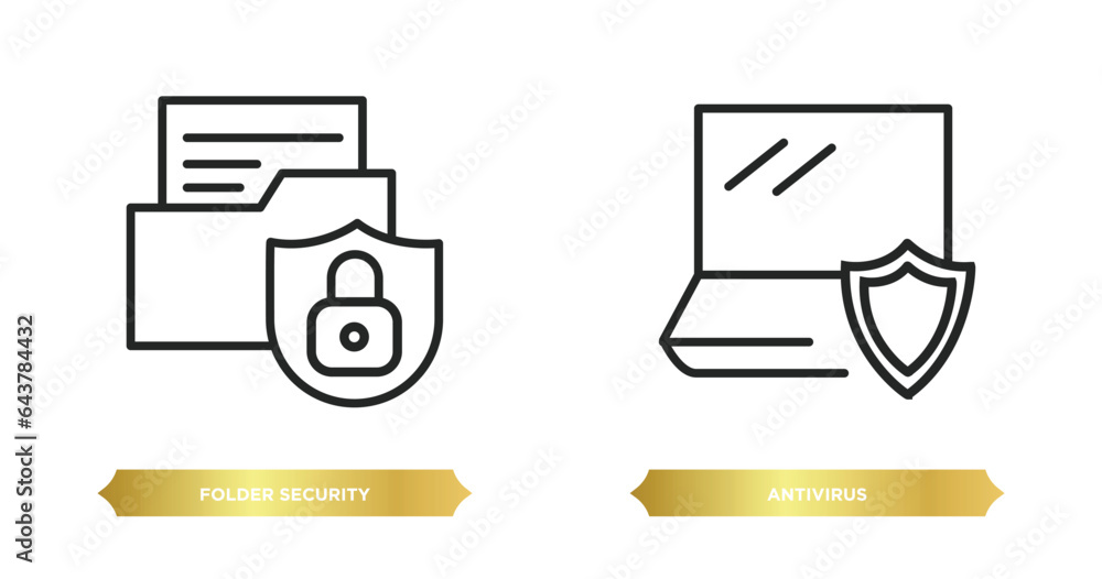 Poster two editable outline icons from internet security concept. thin line icons such as folder security, 