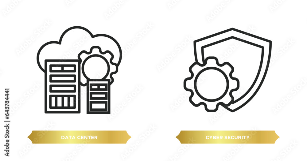 Poster two editable outline icons from internet security concept. thin line icons such as data center, cybe