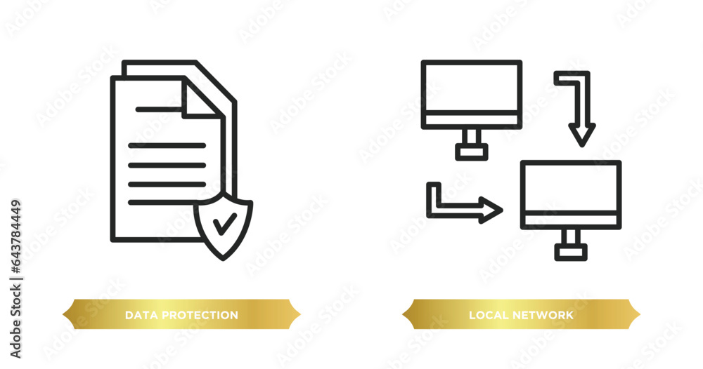 Poster two editable outline icons from internet security concept. thin line icons such as data protection, 