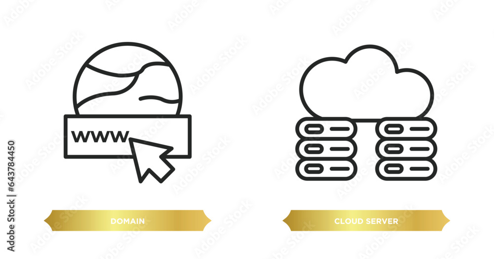 Poster two editable outline icons from internet security concept. thin line icons such as domain, cloud ser