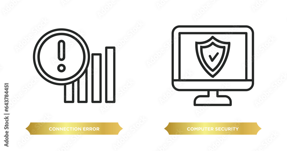 Poster two editable outline icons from internet security concept. thin line icons such as connection error,