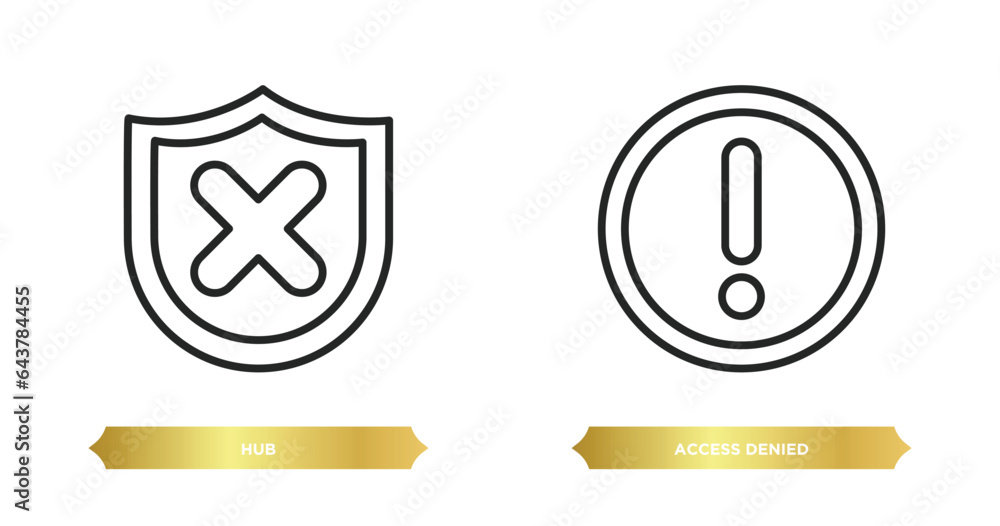 Poster two editable outline icons from internet security concept. thin line icons such as hub, access denie