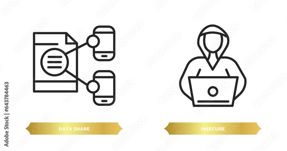 Poster two editable outline icons from internet security concept. thin line icons such as data share, insec