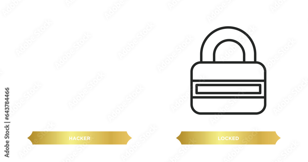 Poster two editable outline icons from internet security concept. thin line icons such as hacker, locked ve
