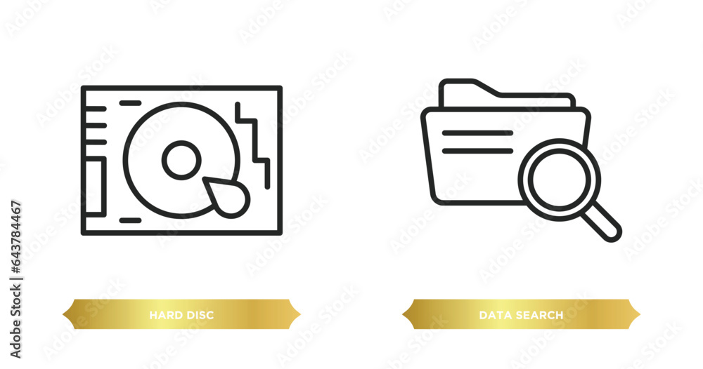 Poster two editable outline icons from internet security concept. thin line icons such as hard disc, data s