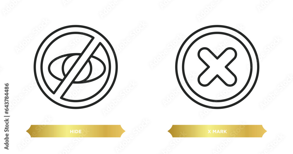 Poster two editable outline icons from interface concept. thin line icons such as hide, x mark vector.