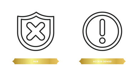 two editable outline icons from internet security concept. thin line icons such as hub, access denied vector.