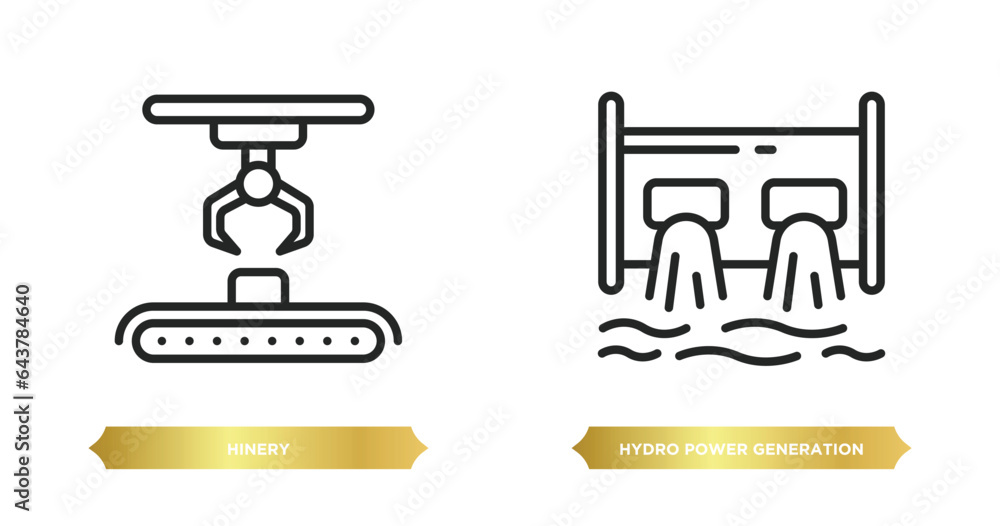 Poster two editable outline icons from industry concept. thin line icons such as hinery, hydro power genera