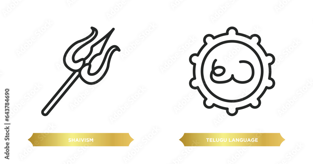 Poster two editable outline icons from india concept. thin line icons such as shaivism, telugu language vec