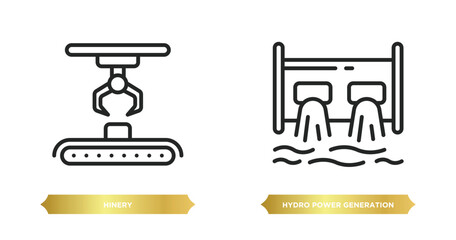 two editable outline icons from industry concept. thin line icons such as hinery, hydro power generation vector.