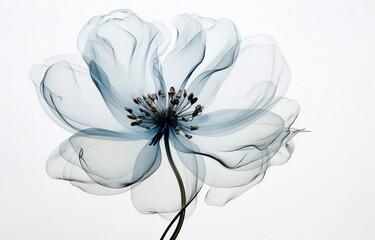 A beautiful white flower with delicate blue petals against a clean white background