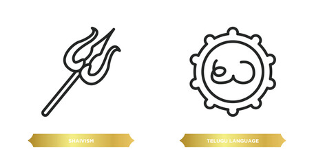 two editable outline icons from india concept. thin line icons such as shaivism, telugu language vector.