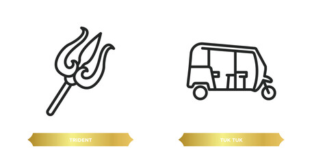 two editable outline icons from india concept. thin line icons such as trident, tuk tuk vector.