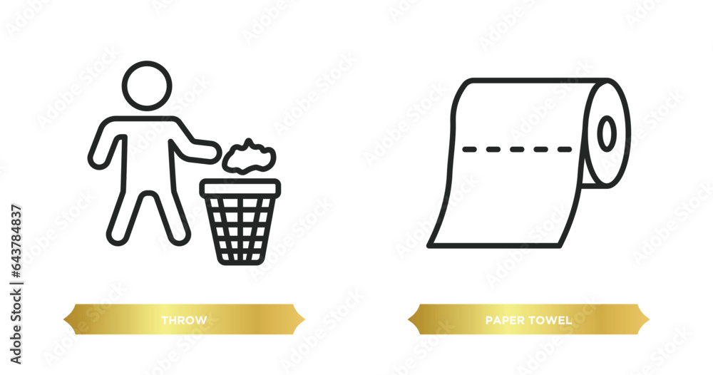 Poster two editable outline icons from hygiene concept. thin line icons such as throw, paper towel vector.