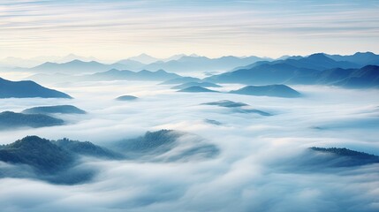  a view of a mountain range from above the clouds in the sky.  generative ai