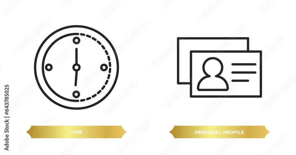 Poster two editable outline icons from human resources concept. thin line icons such as time, personal prof
