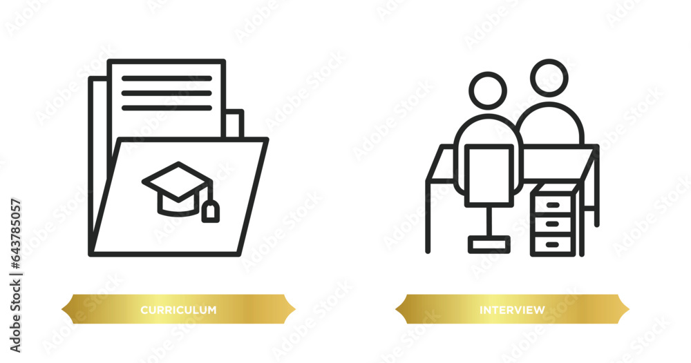 Poster two editable outline icons from human resources concept. thin line icons such as curriculum, intervi