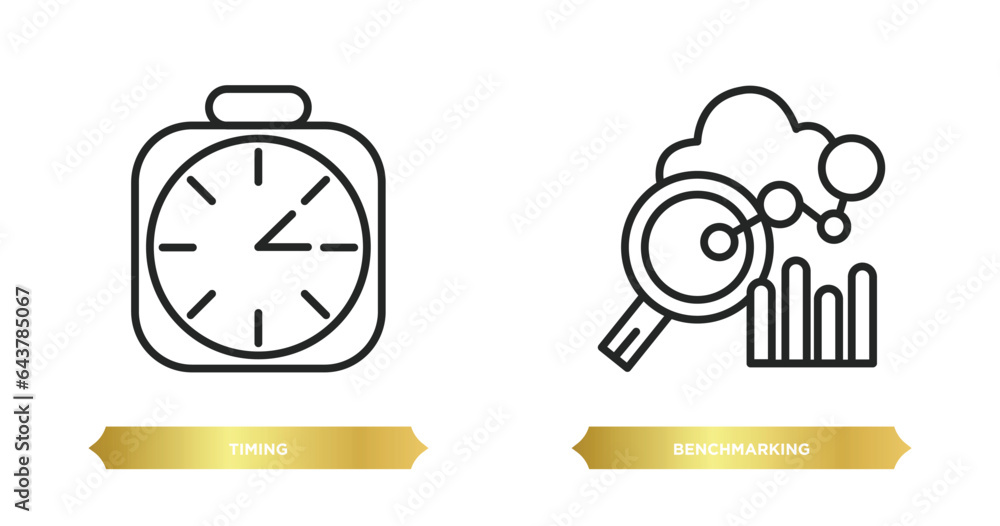 Aufkleber two editable outline icons from human resources concept. thin line icons such as timing, benchmarkin