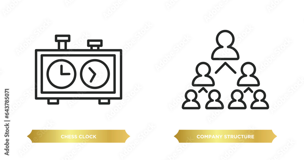 Poster two editable outline icons from human resources concept. thin line icons such as chess clock, compan