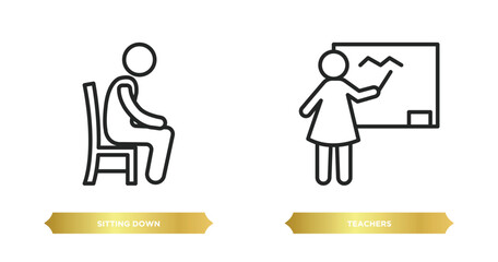 two editable outline icons from humans concept. thin line icons such as sitting down, teachers vector.