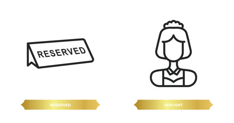 two editable outline icons from hotel and restaurant concept. thin line icons such as reserved, servant vector.