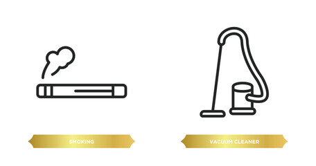 two editable outline icons from hotel and restaurant concept. thin line icons such as smoking, vacuum cleaner vector.