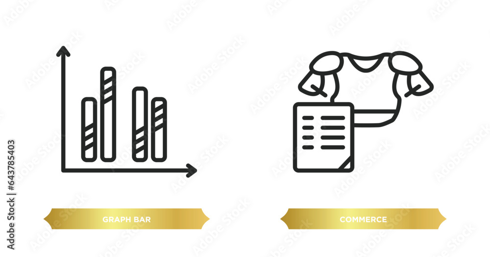 Poster two editable outline icons from hockey concept. thin line icons such as graph bar, commerce vector.