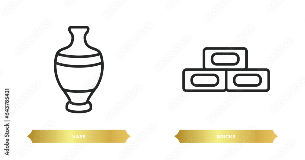 Poster two editable outline icons from history concept. thin line icons such as vase, bricks vector.