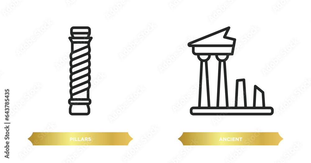 Poster two editable outline icons from history concept. thin line icons such as pillars, ancient vector.
