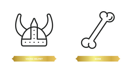 two editable outline icons from history concept. thin line icons such as viking helmet, bone vector.