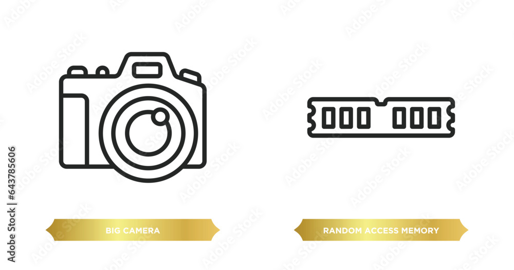 Poster two editable outline icons from hardware concept. thin line icons such as big camera, random access 