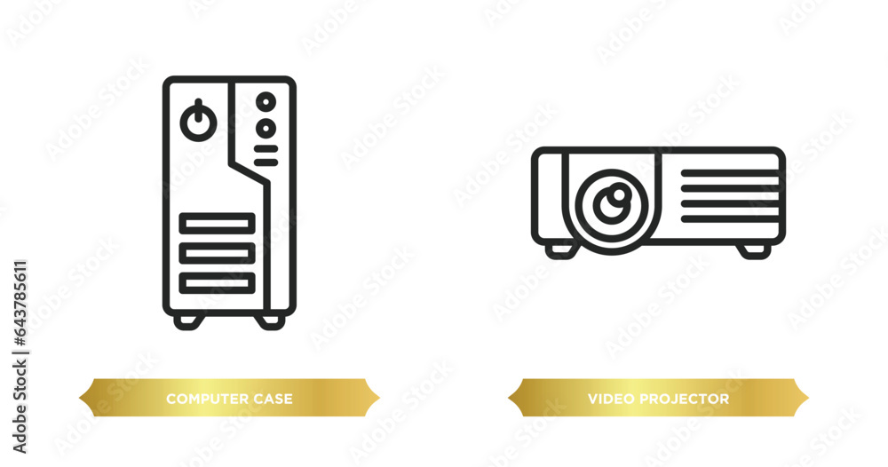 Poster two editable outline icons from hardware concept. thin line icons such as computer case, video proje