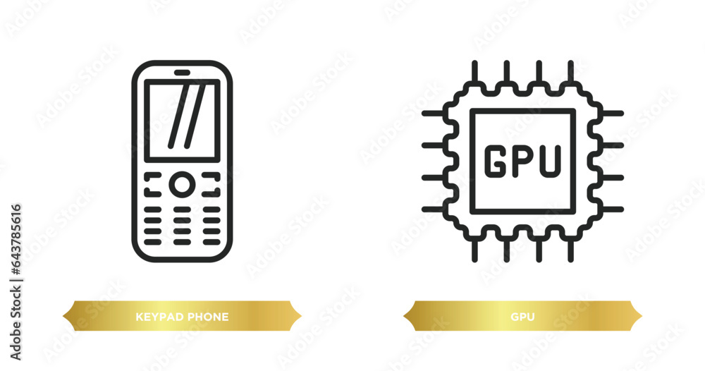Poster two editable outline icons from hardware concept. thin line icons such as keypad phone, gpu vector.