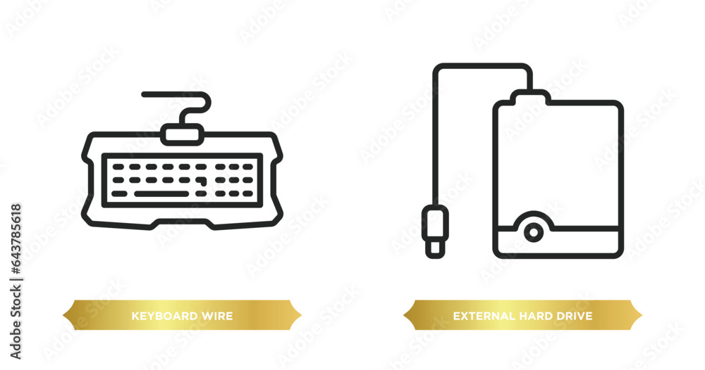 Poster two editable outline icons from hardware concept. thin line icons such as keyboard wire, external ha