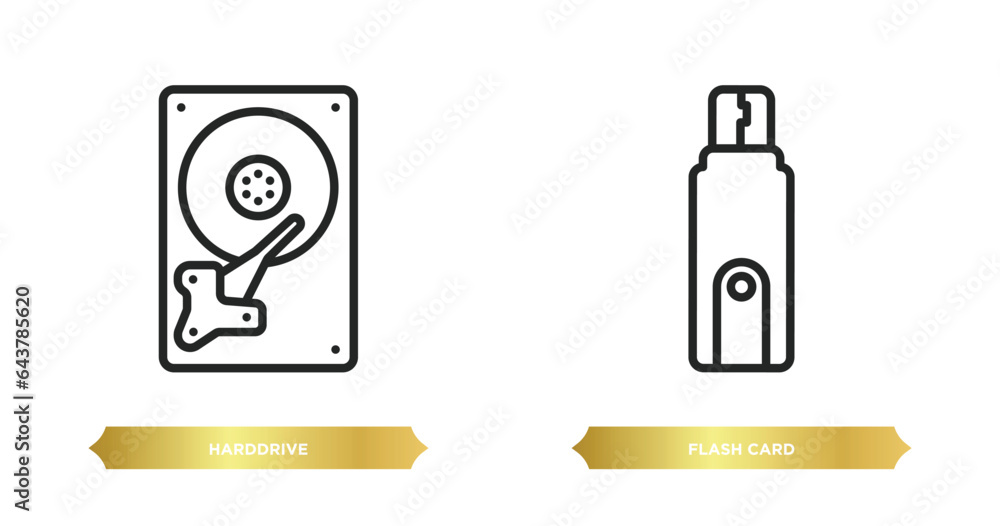 Poster two editable outline icons from hardware concept. thin line icons such as harddrive, flash card vect
