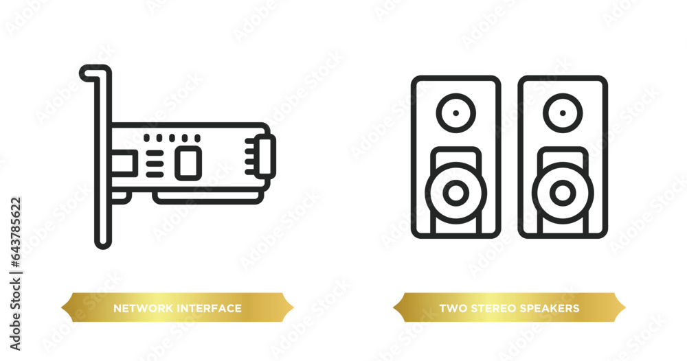 Poster two editable outline icons from hardware concept. thin line icons such as network interface card, tw