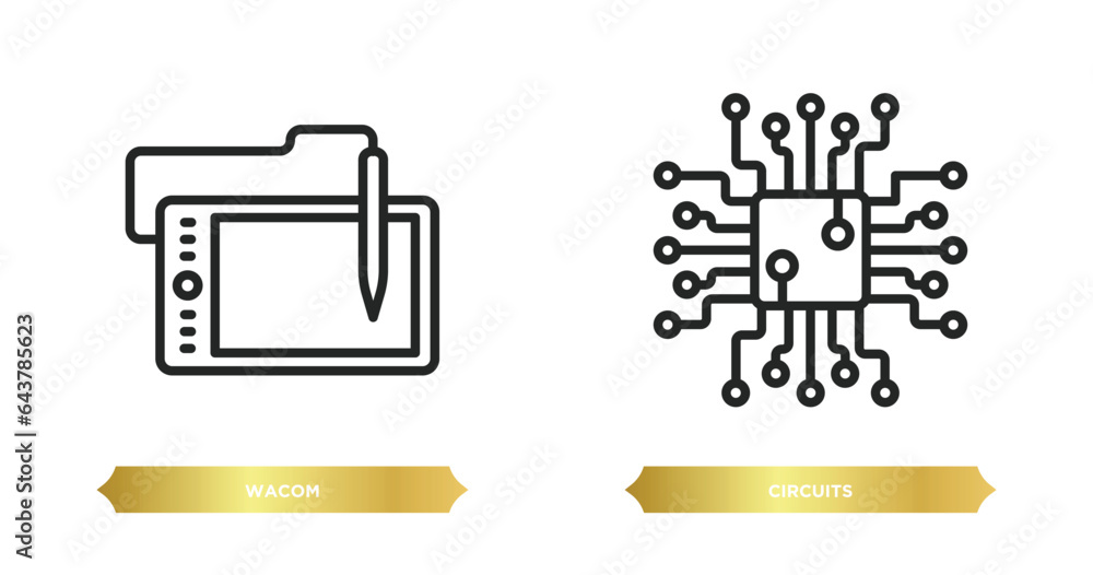 Aufkleber two editable outline icons from hardware concept. thin line icons such as wacom, circuits vector.