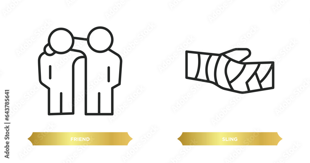 Poster two editable outline icons from hands and gestures concept. thin line icons such as friend, sling ve