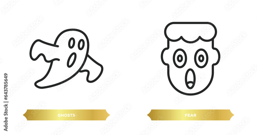 Poster two editable outline icons from halloween concept. thin line icons such as ghosts, fear vector.