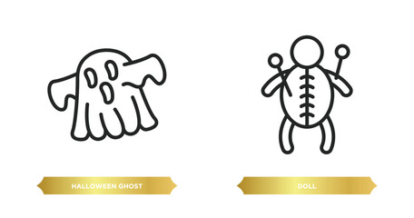 two editable outline icons from halloween concept. thin line icons such as halloween ghost, doll vector.