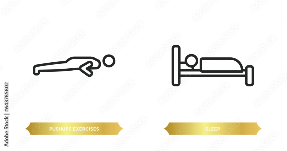 Poster two editable outline icons from gym and fitness concept. thin line icons such as pushups exercises, 