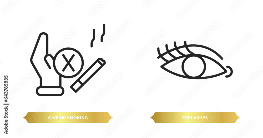 Poster two editable outline icons from gestures concept. thin line icons such as give up smoking, eyelashes