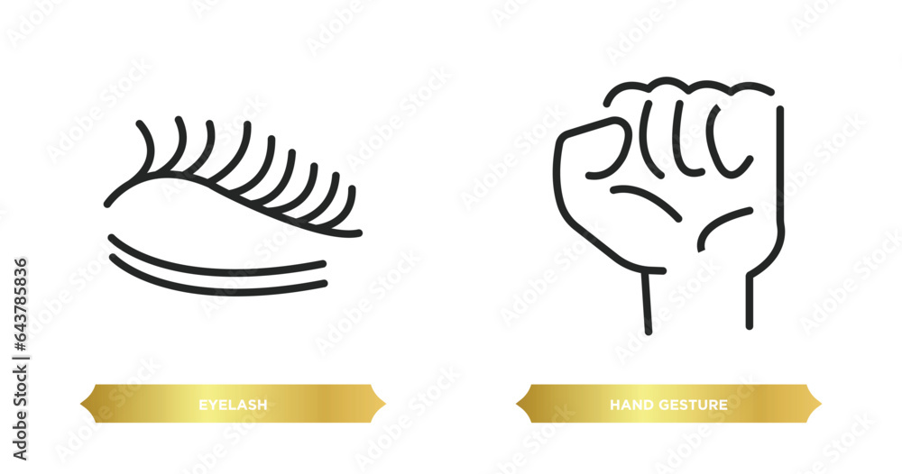 Poster two editable outline icons from gestures collection. concept. thin line icons such as eyelash, hand 