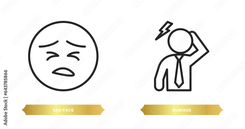 Poster two editable outline icons from gestures concept. thin line icons such as sad face, dubious vector.