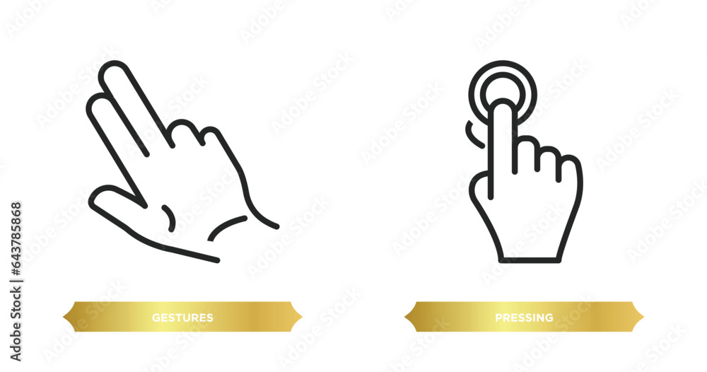 Poster two editable outline icons from gestures concept. thin line icons such as gestures, pressing vector.