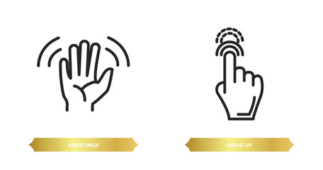 two editable outline icons from gestures concept. thin line icons such as greetings, drag up vector.