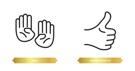 two editable outline icons from gestures concept. thin line icons such as deaf, thumb finger up vector.